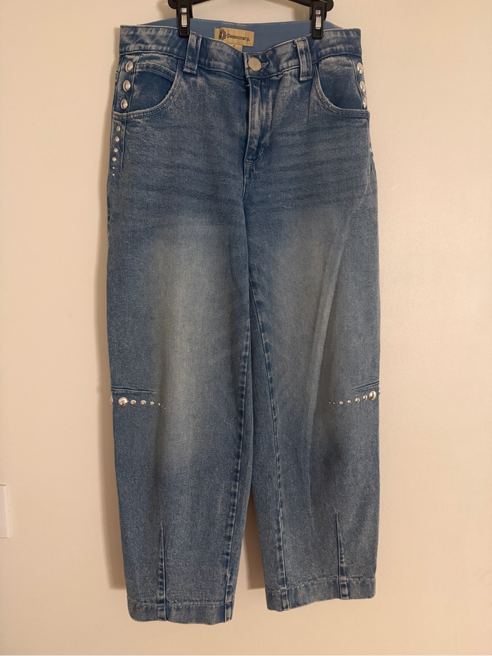 Democracy Women's Barrel Blue Stud-Accented Jeans